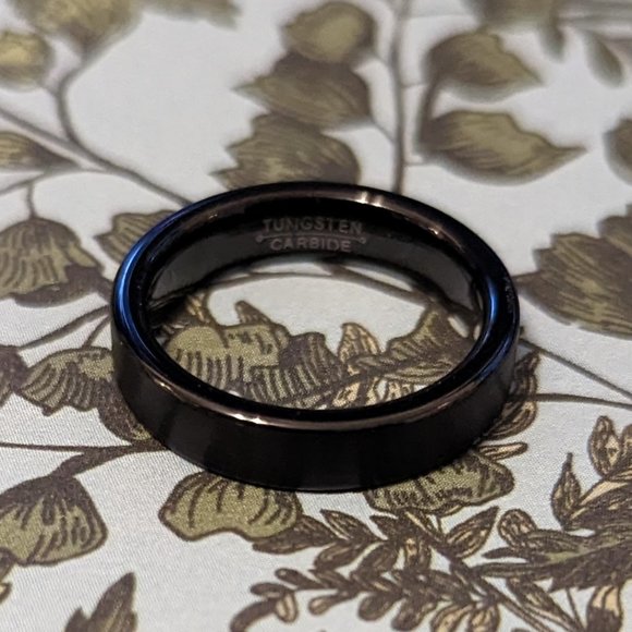 Black Tungsten pipe Cut Ring - Picture 1 of 4